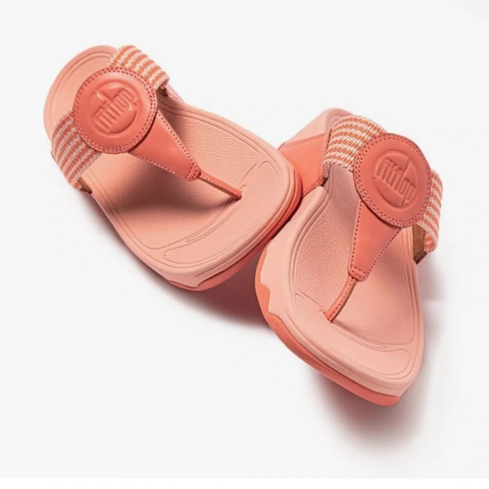 New! Fitflop finestripe webbing toe-post sandals sunshine coral